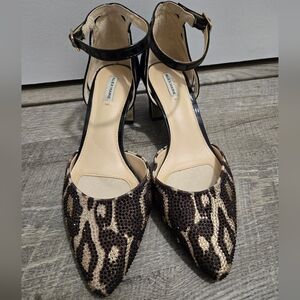 Alex Marie Animal Print Rhinestone Ankle Strap Heels - Size 6.5